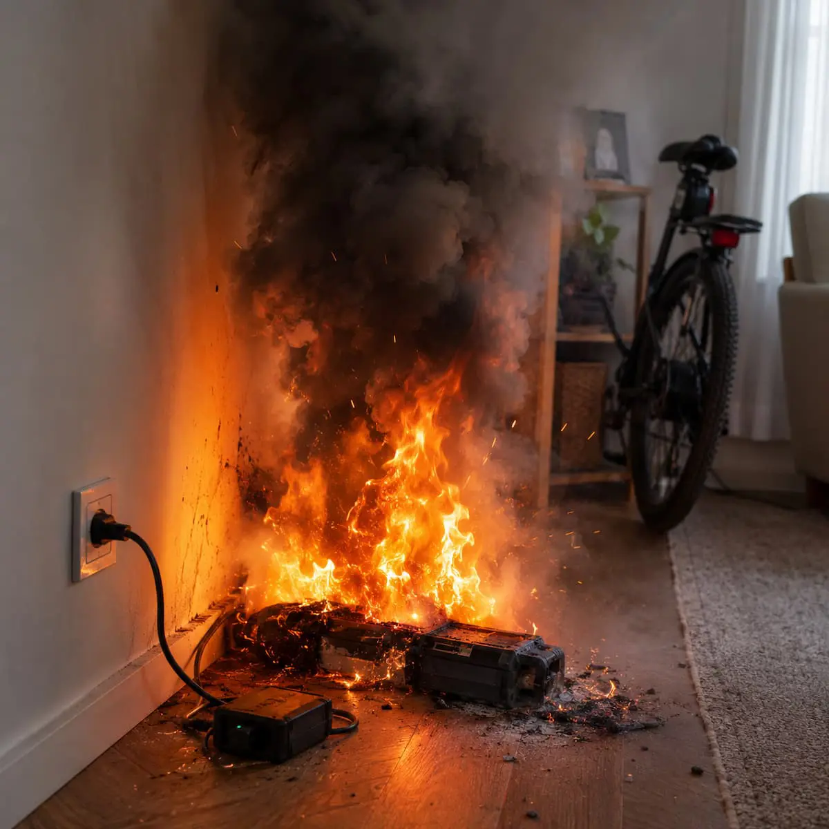 A charging battery on fire