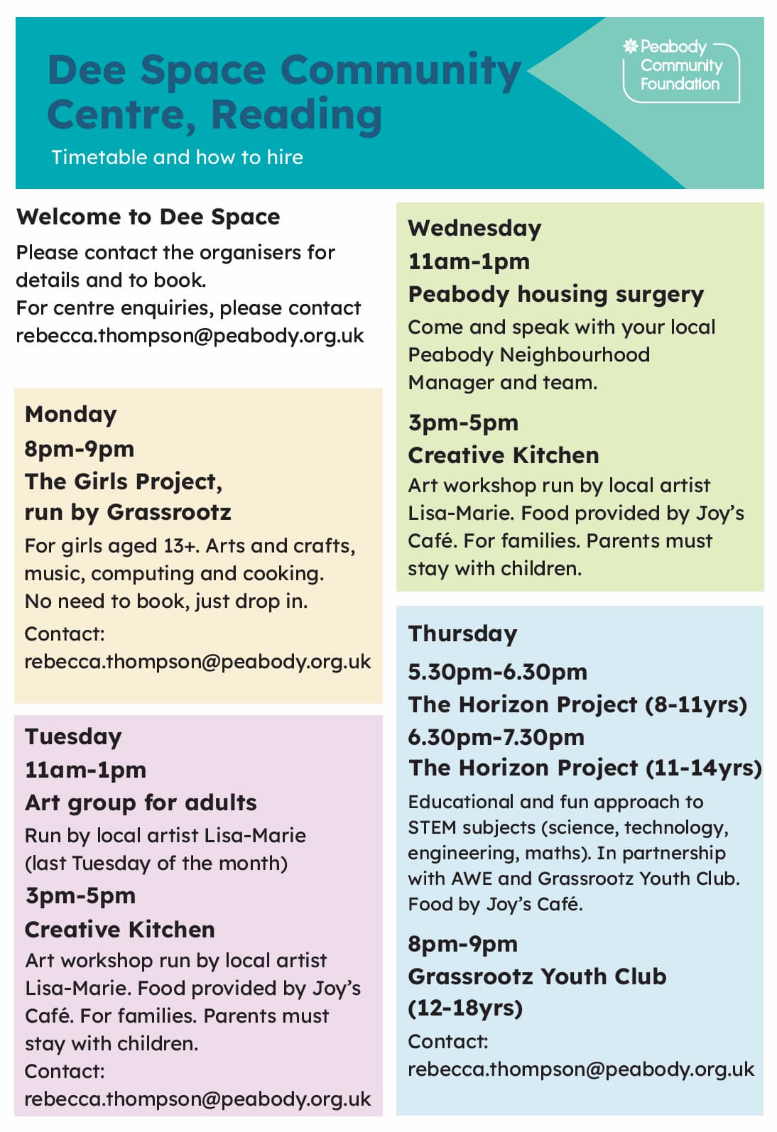 Dee Space Timetable Spring 2026