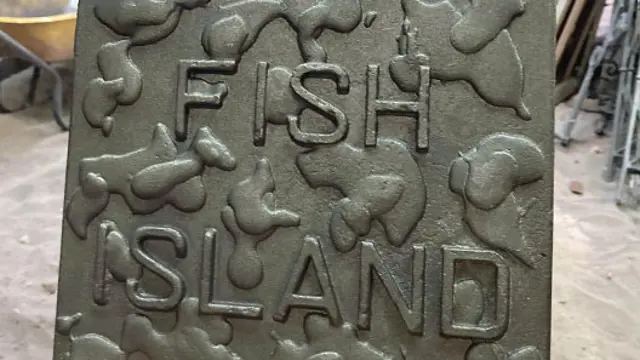 Fish Island logo on stone