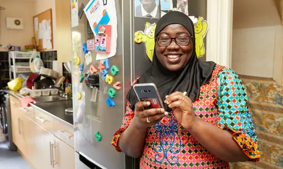 Happy lady with mobile phone