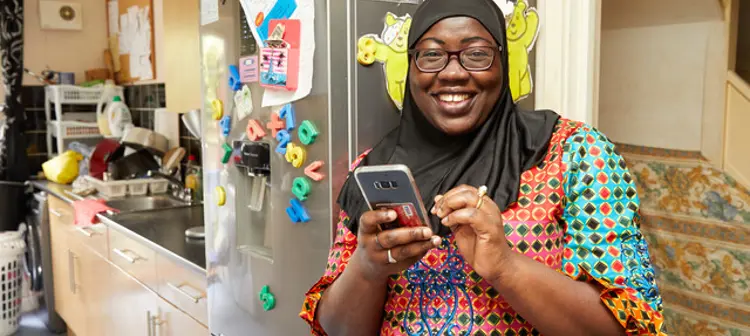 Happy lady with mobile phone